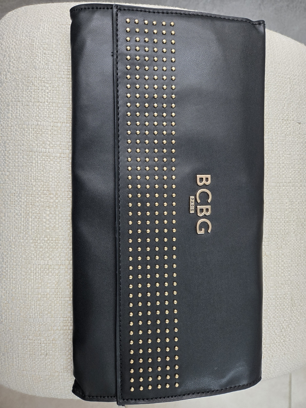 BCBG Black Clutch with Gold Stud Accents And Magnetic Closure With Dustbag